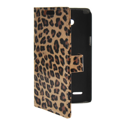 

MOONCASE Slim Leather Side Flip Wallet Card Holder Pouch with Kickstand Shell Back Case Cover for LG L80 Leopard