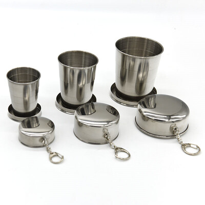 

Stainless steel retractable cup with keychain Demountable Collapsible Cup for outdoor Travel camping Drinking Tools