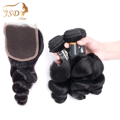 

JSDshine Hair Virgin Peruvian Loose Wave 3 Bundles With Lace Closure Unprocessed Human Hair Weave Weft With Lace Closure