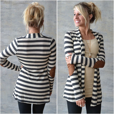 

Striped Womens Knitted Long Sleeve Jumper Shawl Sweater Cardigan Coat Loose Top