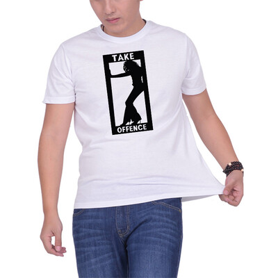 

Mens O Neck Casual Short Sleeves Fashion Cotton T-Shirts Lady Black Picture & Take Offence Letter Digital Print