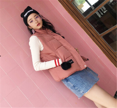 

Womens Short Cotton Vest Autumn&Winter Fashion Stand Collar Slim Tide Down Cotton Jacket