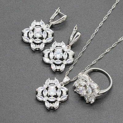 

Blue Stone Silver Plated Jewelry Sets for Women Choker Necklace Dangle Earrings Ring Six Colors Available Free Jewelry Box
