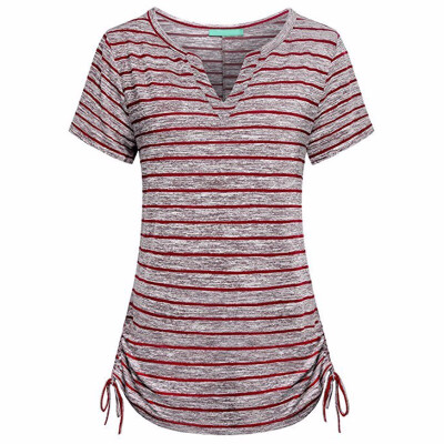

Try Everything Fashion Short Sleeves Striped Shirts Women 2018 Cotton Blouse Women Summer V Neck Casual Ladies Elastic T-Shirt