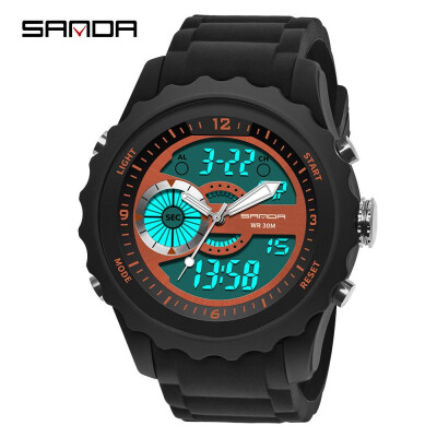 

SANDA Men Analog Quartz Digital Watch Dual Display Waterproof Sports Watches for Men Silicone LED Electronic Watch