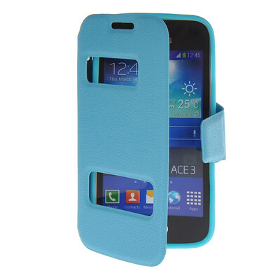 

MOONCASE View Window Leather Side Flip Pouch Stand Shell Back Case Cover for Samsung Galaxy Ace 3 S7270 / S7272 Blue