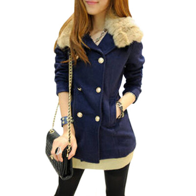 

CT&HF Women Fashion Leisure Coat Thickening Pure Color Woollen Coat Korean Women Temperament Elegant Double-Breasted Coat