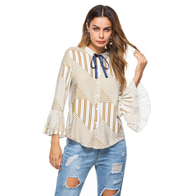 

Autumn&winter new womens coat ribbon bow tie shirt Long- sleeve shirt