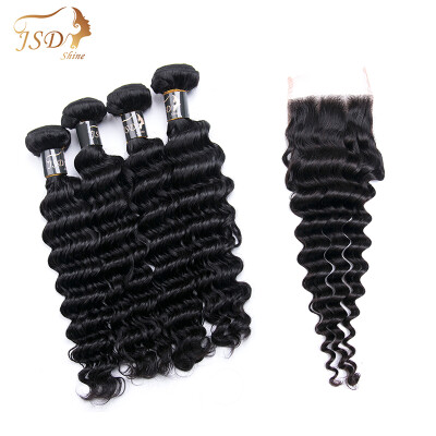 

JSDshine Brazilian Deep Wave Bundles With Closure Brazilian Curly Weave 4 Bundles Human Hair Bundles with Closure