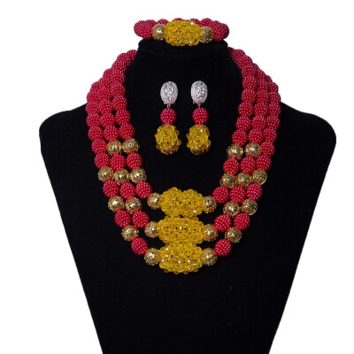 

Red&Yellow Bridal Necklace Set African Wedding Jewelry Set For Women Nigerian Wedding Beads Crystal Necklace Set Free Shipping