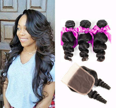 

Dream Like Virgin Hair Loose Wave 3 Bundles with Closure 100 Indian Human Hair Bundles