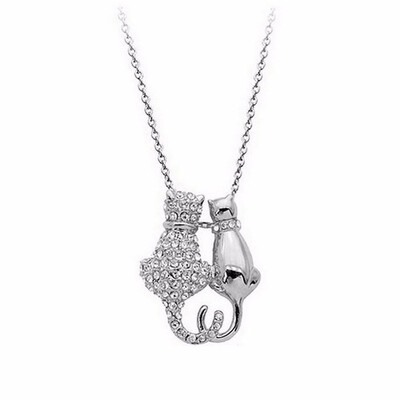

Yoursfs Cute Cat Jewelry Set 18k Rose GPWhite GP with Austrian Crystal Animal necklace for Girls