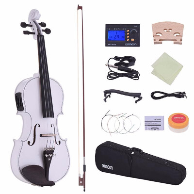 

ammoon Full Size 44 Acoustic Electric Violin Fiddle Solid Wood Body Ebony Fingerboard Pegs Chin Rest Tailpiece with Bow Hard Case