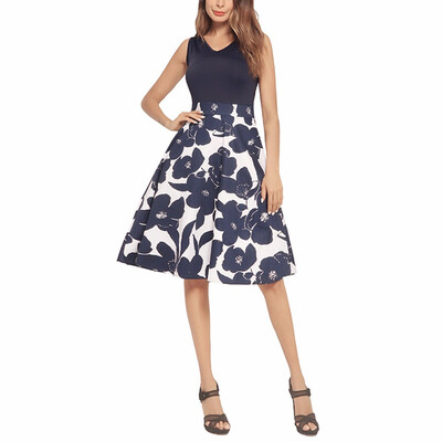 

BOFUTE New Europe America Summer season Womens clothing V-neck sleeveless vest Big pendulum printing Dresses A0011