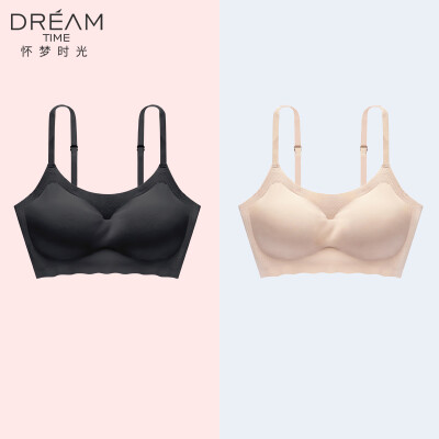 

Dream time 2 pieces gathered bra without rims running shockproof seamless comfort girl sports seamless bra 812 black skin color L