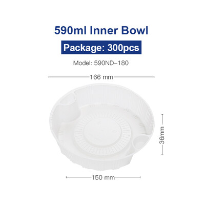 

OTOR 350440590ml Disposable Plastic Inner Bowl Liner Layered Round Tray Take-away Compartment Clear Bowl Liner 360pcs300pcs