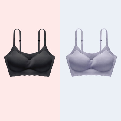 

Dream time 2 pieces gathered bra without rims running shockproof seamless comfort girl sports seamless bra 812 black skin color L