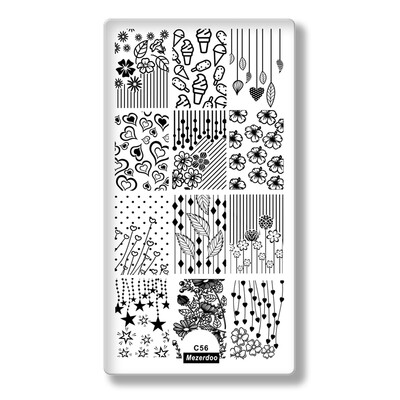 

Mezerdoo Summer Theme Rectangle Nail Stamping Plates Icecream Love Star Flower Pattern Nail Art Stamp Template Image Plate C56