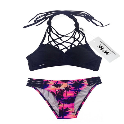 

M&M Sexy Cross Bandage Bikini Set Women Swimwear Hallow Out Swimsuit Bathing Suit Swim Beachwear Maillot De Bain Femme 2018