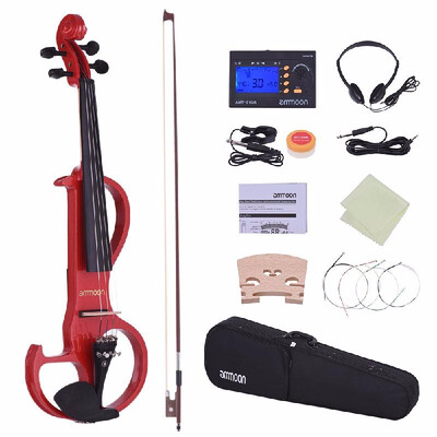 

ammoon Full Size 44 Solid Wood Electric Silent Violin Fiddle Style-3 Ebony Fingerboard Pegs Chin Rest Tailpiece with Bow Hard Cas