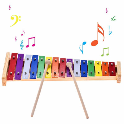 

15 Tones Glockenspiel Colorful Glockenspiel Xylophone Wooden & Aluminum Percussion Musical Instrument Educational Toy 15 Tones wit