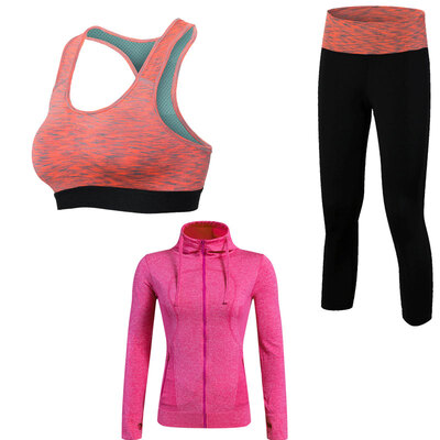

Yoga Set 3 PCS Workout Sexy Sport Suit Gym Running Shirt legging Pants Sport Bra
