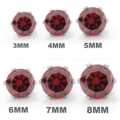 

Hpolw Stainless Steel Round Cubic Zirconia Stud Earrings Set, 1 Pair, Red, 3-8mm