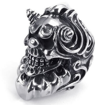 

Hpolw Heavy Large Vintage Stainless Steel Gothic Skull Biker Mens Ring , Silver