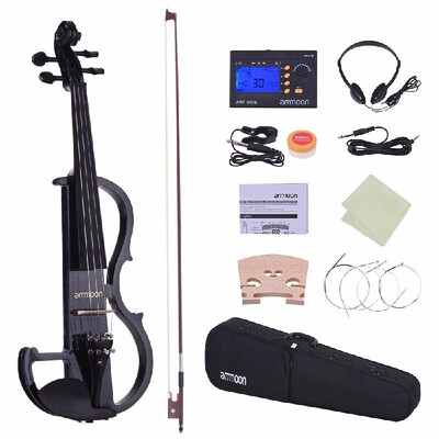 

ammoon Full Size 44 Solid Wood Electric Silent Violin Fiddle Style-2 Ebony Fingerboard Pegs Chin Rest Tailpiece with Bow Hard Cas