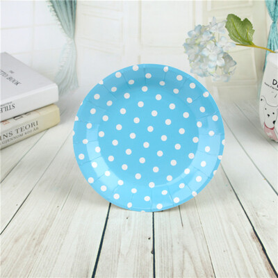 

FANLUS 7inch colorful dots wave point disposable paper plates party tray Valentine Birthday Wedding Tableware cake barbecue