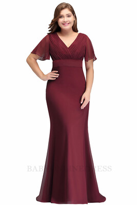 

Sexy long Plus size evening dress Special Occasion 2018 New Arrival Formal Gown Elegant Maxi Fashion Burgundy Chiffon Dress