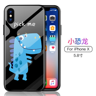 

Cool music front apple XSX mobile phone shell iPhoneX protective cover cute pattern glass personality creative all-inclusive shatter-resistant silicone tide men&women - small dinosaur