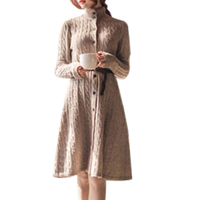 

CT&HF Women Winter Cardigan Big Twist Long Knitting Sweater Dress