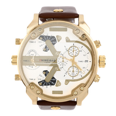 

New Men's Dual Time Zones Movements Leather Strap Quartz Analog Wrist Watch