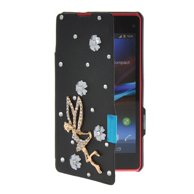 

MOONCASE Rhinestone Crystal Ultre Slim Leather Side Flip Wallet Shell Back ЧЕХОЛ ДЛЯ Sony Xperia Z1 Compact (Mini) Black
