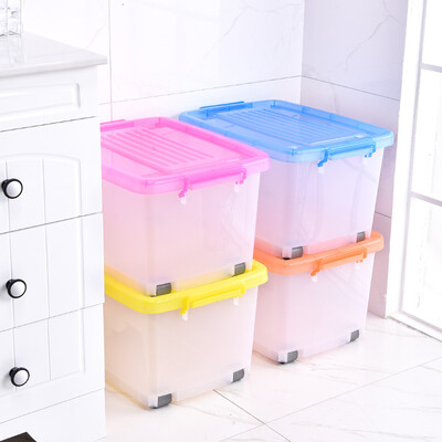 

SHUANG TAO plastic thickened anti-pressure transparent clothing storage box quilt clothes storage box with pulley car storage box 48L medium color mixing 2 Pack