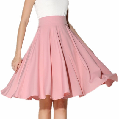 

XINUO® Women Summer Skirts Knee Length 360° Big Swing Skater Party Full Midi Skirt Solid High Waist Trumpet Midi Skirt