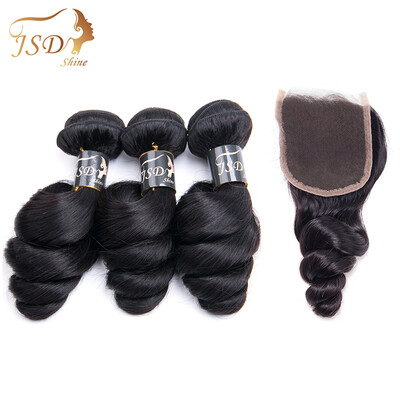 

JSDshine Malaysian Loose Wave 3 Bundles With Closure Virgin hair Bundles With Lace Closure Human Hair Weave Bundles With Closure
