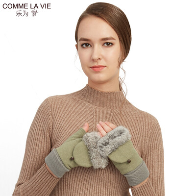 

Le for comme lavie wool gloves ladies winter cute half finger wool gloves autumn&winter days exposed finger flip dual-use rabbit fur mouth outdoor warm L10FD169 bean green code