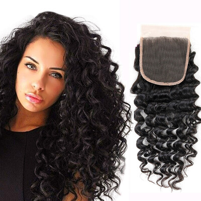 

Dream Like Hair 8A Grade Indian Virgin Hair Deep Wave with Closure FreeMiddleThree Part Unprocessed Virgin Human Hair 4 Bundles
