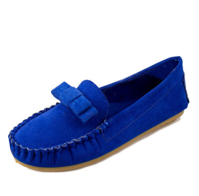 

Women Lady Bow Suede Ballet Flats Slip On Comfortable Loafers Casual Boat Pea Shoes