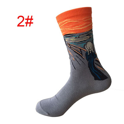 

1 Pair Men&39s Personality Cartoon Cotton Mona Lisa Painting Middle Tube Socks
