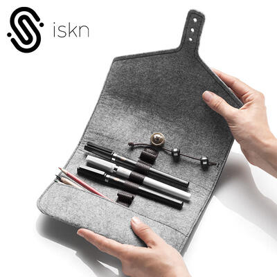 

ISKN custom pen bag digital plate hand-painted plate accessories gray leather felt