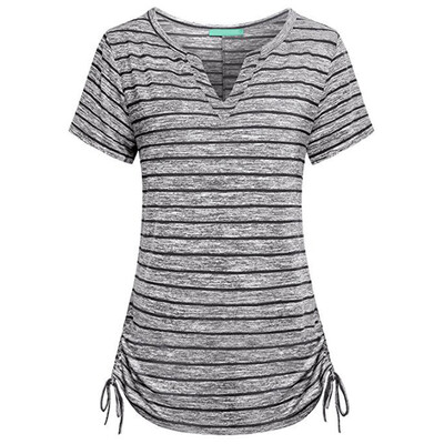 

Try Everything Fashion Short Sleeves Striped Shirts Women 2018 Cotton Blouse Women Summer V Neck Casual Ladies Elastic T-Shirt