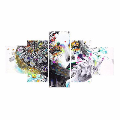 

HD Printed 5 Panel Frameless Flower Girl Pattern Canvas Painting Wall Art Pictures Decor for Home Living Room Bedroom