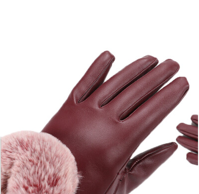 

Women Warm Gloves Touchscreen Leather Faux Rabbit Fur Lady Winter Mittens