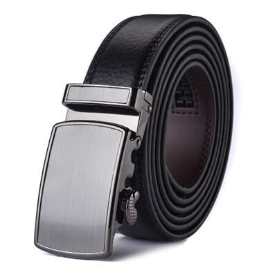 

XHtang Mens Belt Genuine Leather Automatic Buckle belt For Waistband Ratchet Strap Black Leather Belt Designer Belt For Jeans Gift