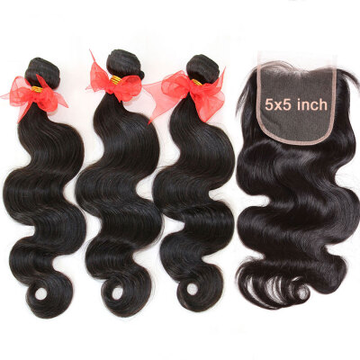 

10A 5x5 Lace Closure With 3 Bundles Malaysian Virgin Human Hair Weave Body Wave Unprocessed Remy Hair Natural Color Can Bleach 613