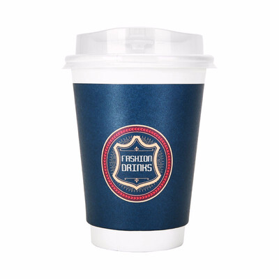 

OTOR 240ml380ml470ml Paper Cups Two Layers Heat-Insulated Disposable Cup with Cover for Coffee&Beverages 500pcs