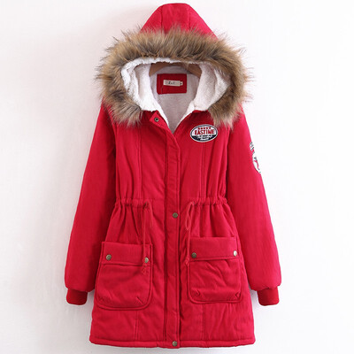 

Fur Collar Hooded Cotton Lamb Wool Long Coat Thicken Warm Long Jacket Female Plus Size 2XL Outerwear Parka